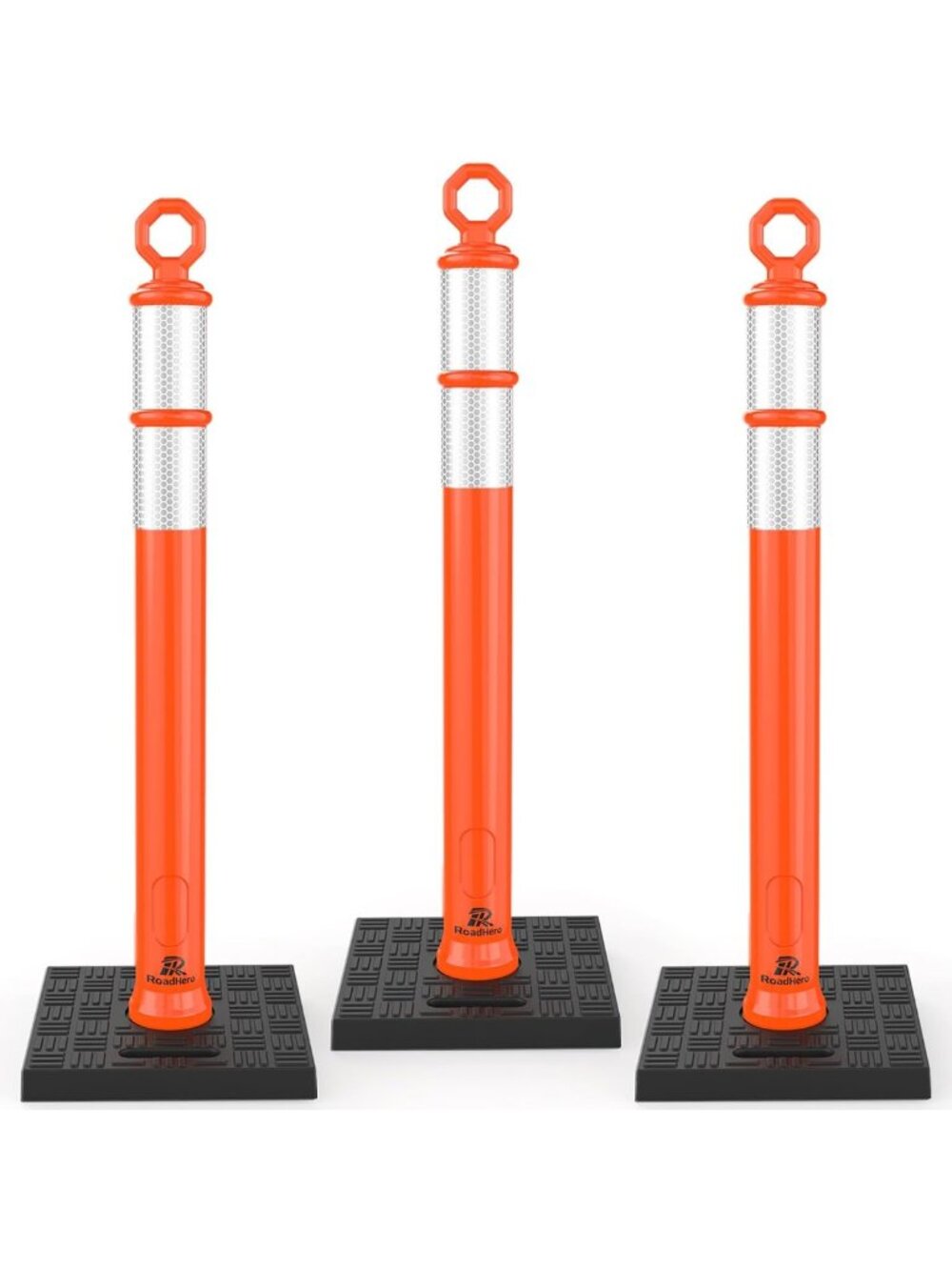 42" Orange Traffic Cones with Base - 3 Pack Delineator Posts for Safety